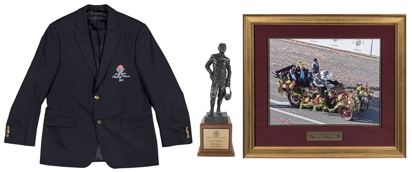 Lot of (3) 2011 Rose Bowl Hall of Fame Induction Trophy Presented To Dick Enberg, Photo & Blazer (Letter of Provenance) 